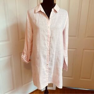 Sigrid Olsen pink linen button down tunic shirt large